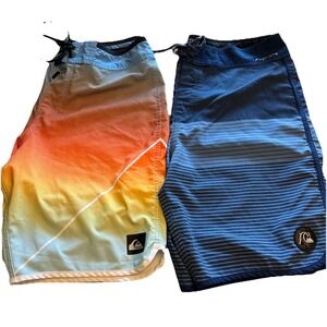 Lot Of 2 Quicksilver Highline Swim Surf Board Shorts‎ Mens 33 Multicolor Stretch